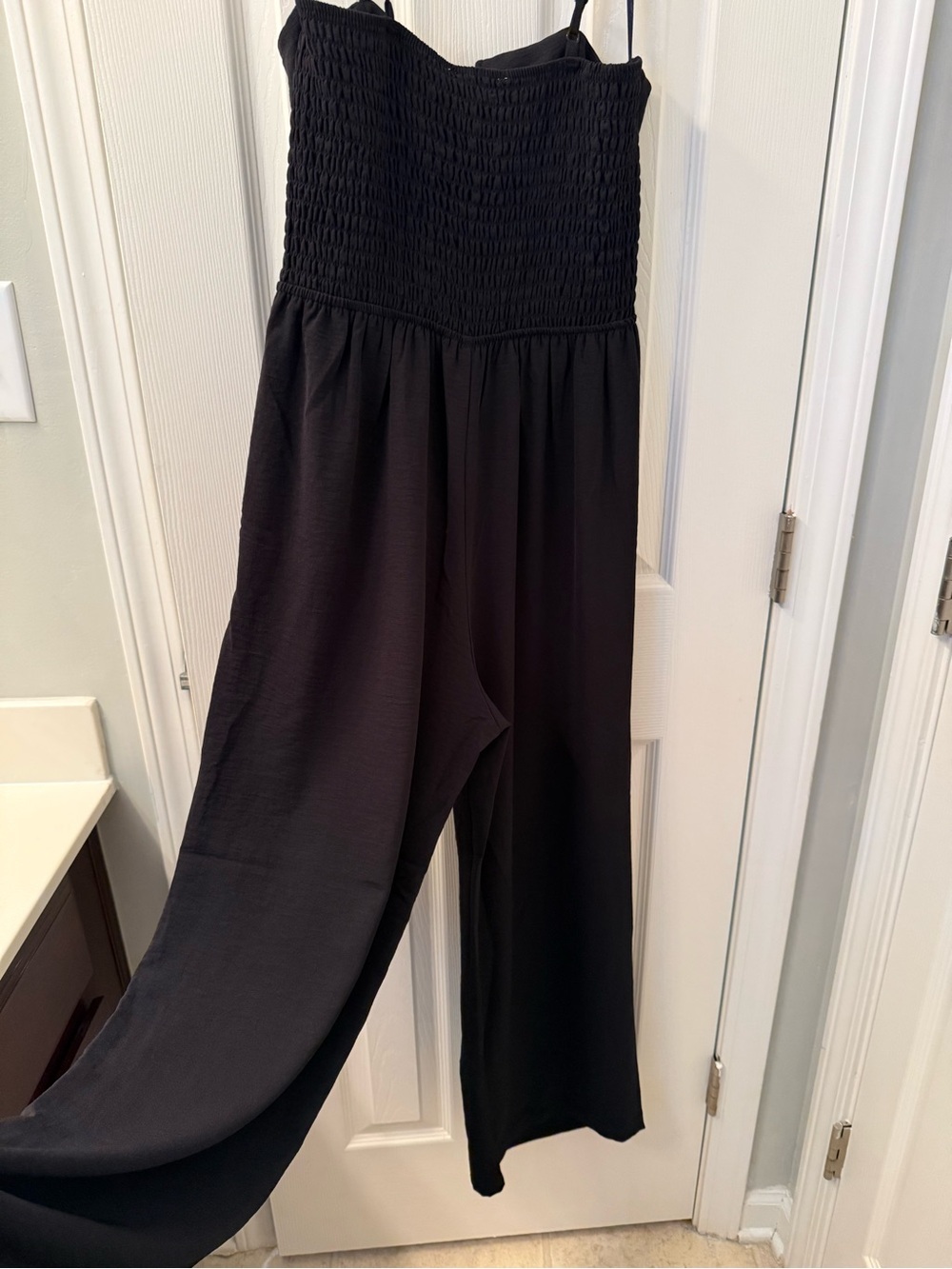 Black Smocked Strap Jumpsuit for Women - Picture 2 of 2